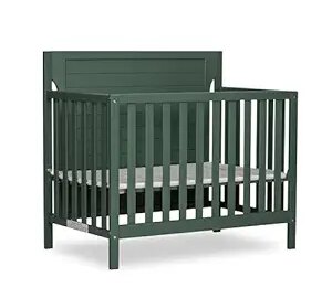 Dream On Me Bellport 4 in 1 Convertible Mini/Portable Crib In Safari Green, Non-Toxic Finish, Made of Sustainable New Zealand Pinewood, With 3 Mattress Height Settings, 40"L x 25"W x 33"H
