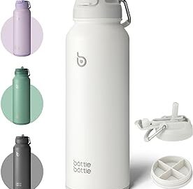 BOTTLE BOTTLE 40oz Insulated Water Bottle with Straw Sport Stainless Steel Water Bottle with Handle Lid Outdoor Sports Bottle for Pills (white)