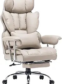 Efomao Desk Office Chair,Big High Back Chair,PU Leather Office Chair, Computer Chair,Managerial Executive Office Chair, Swivel Chair with Leg Rest and Lumbar Support,Grey Office Chair