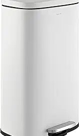 happimess HPM1011C Curtis 8-Gallon Step-Open Trash Can with Soft-Close Lid, Modern, Minimalistic, Fingerprint Proof for Home, Kitchen, Laundry Room, Office, Bedroom, Bathroom, White