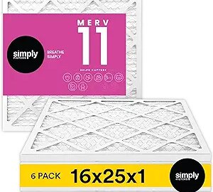 Simply by MervFilters 16x25x1 Air Filters, Merv 11, MPR 1000, AC Furnace Air Filter 6 Pack