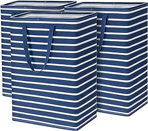 Goodpick Laundry Hamper Kids Baby Laundry Basket Large Tall Towels Clothes Baskets for Organizing Blanket Basket Boys Toys Blankets Storage Baskets Living Room, 75L 3 Pack, Navy Blue