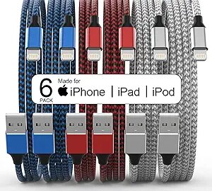 [Apple MFi Certified] 6Pack 3/3/6/6/6/10 FT iPhone Charger Nylon Braided Fast Charging Lightning Cable Compatible iPhone 14 Pro/13 mini/13/12/11 Pro MAX/XR/XS/8/7/Plus/6S/SE/iPad