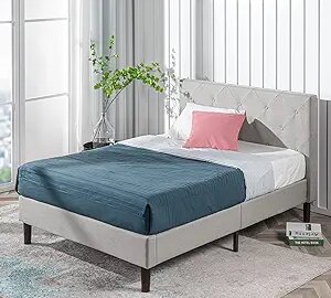 ZINUS Shalini Upholstered Platform Bed Frame / Mattress Foundation / Wood Slat Support / No Box Spring Needed / Easy Assembly, Light Grey, Queen