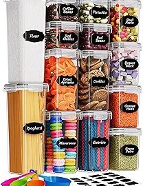 Airtight Food Storage Containers with Lids 14 PC - Plastic Kitchen Storage Containers for Pantry Organization and Storage - Cereal, Rice, Pasta, Flour and Sugar Containers