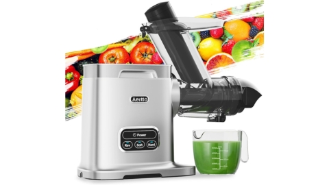 Aeitto Cold Press Juicer Machines, 3.6 Inch Wide Chute, Large Capacity, High Juice Yield, 2 Masticating Juicer Modes, Easy to Clean Slow Juicer