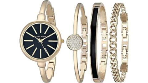 Anne Klein Women's AK/1470 Bangle Watch and Bracelet Set with Round watch featuring glossy dial