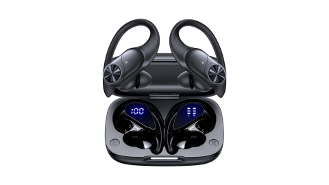 Bluetooth Headphones Wireless Earbuds 80hrs Playtime Wireless Charging Case Digital Display Sports Ear buds with Earhook Premium Deep Bass IPX7 Waterproof