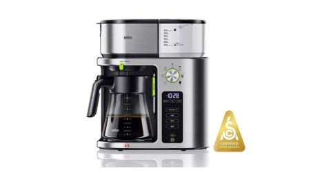 Braun MultiServe Coffee Machine 7 Programmable Brew Sizes / 3 Strengths + Iced Coffee & Hot Water for Tea, Glass Carafe (10-Cup), Stainless Steel