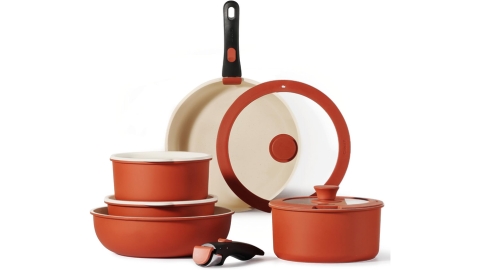 CAROTE 11pcs Pots and Pans Set, Nonstick Cookware Set Detachable Handle, Induction Kitchen Cookware Sets Non Stick with Removable Handle, RV Cookware Set