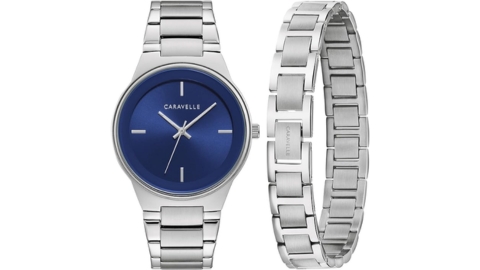 Caravelle by Bulova Men's Modern Stainless Steel 3-Hand Quartz Watch and Bracelet Box Set, 40mm Style: 43K101