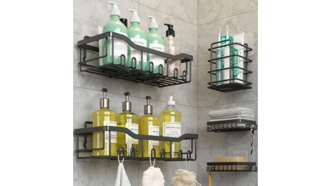 Coraje Bathroom Shelf Organizer [5-Pack] - Adhesive Shower Shelves With No Drilling, Large Capacity, Rustproof Stainless Steel for Inside Shower, Black