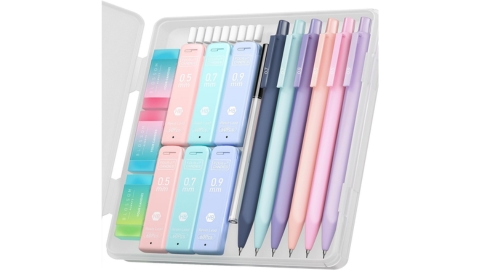Four Candies Cute Mechanical Pencil Set, 6PCS Pastel Mechanical Pencils 0.5mm & 0.7mm & 0.9mm with 360PCS Leads, 3PCS Erasers and 9PCS Eraser.