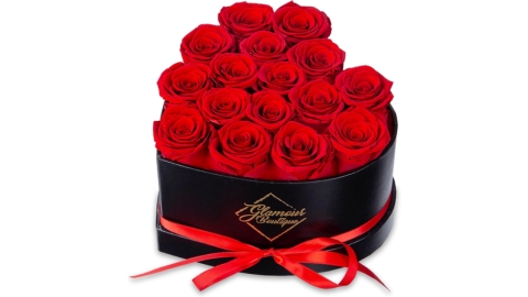 GLAMOUR BOUTIQUE 16-Piece Forever Flowers Heart Shape Box - Preserved Roses, Immortal Roses That Last A Year - Eternal Rose Preserved Flowers for Wife