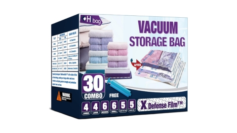 HIBAG Vacuum Storage Bags, 30-Pack Space Saver Vacuum Storage Bags, Vacuum Seal Bags for Clothing, Clothes, Comforters and Blankets