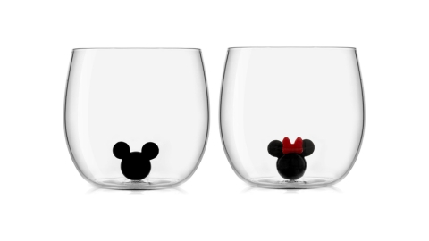 JoyJolt Disney Mickey Mouse Icon Stemless Wine Glass Set of 2 Drinking Glasses. 12 oz Tumbler Glass Cups. Colored Glassware. Disney Gifts, Disney Cups