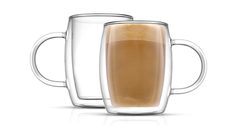 JoyJolt Double Wall Glass Coffee Mugs - 13.5oz Double Walled Glasses, Thermal Borosilicate Glass Insulated Coffee Mug. Clear Coffee Glass Cup