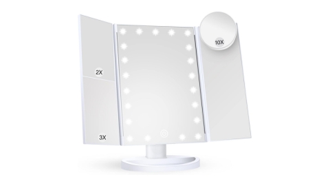 Makeup Mirror Vanity Mirror with Lights, 2X 3X 10X Magnification, Lighted Makeup Mirror, Touch Control, Trifold Makeup Mirror,