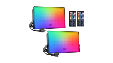 Onforu 2 Pack 500W Equiv LED RGB Flood Lights, 50W Dimmable Million Color Changing Floodlight with Remote, Waterproof Outdoor Indoor DIY Stage Uplights