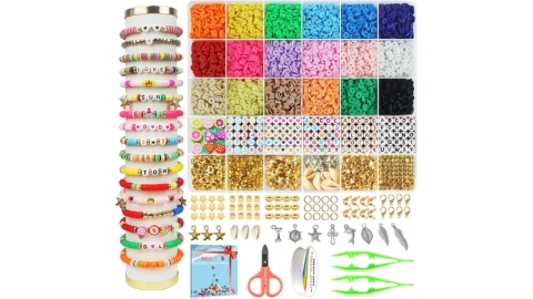 Redtwo 5100 Clay Beads Bracelet Making Kit, Flat Preppy Beads for Friendship Jewelry Making,Polymer Heishi Beads with Charms Gifts for Teen Girls Crafts