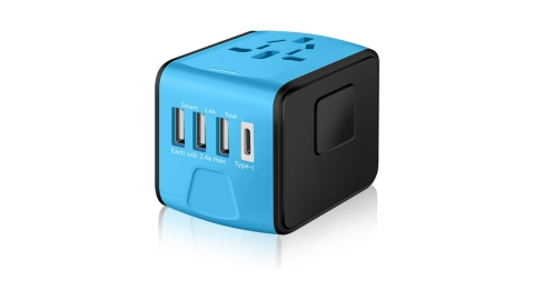 SAUNORCH Travel Adapter Worldwide, Universal International Power Plug Adapter W/2.4A 3xUSB-A and 3.0A Type-C Wall Charger, European Travel Plug Adapter