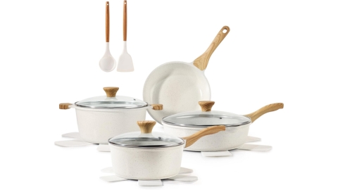 SENSARTE Nonstick Ceramic Cookware Set 13-Piece, Healthy Pots and Pans Set, Non-toxic Kitchen Cooking Set with Stay-Cool Handles, Silicone Tools and Pot