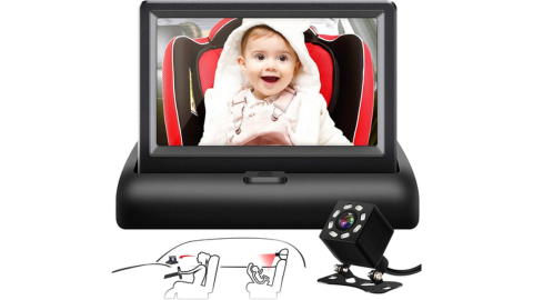 Shynerk Baby Car Mirror, 4.3'' HD Night Vision Function Display, Safety Car Seat Mirror Camera Monitored Mirror with Wide Crystal Clear View, Aimed