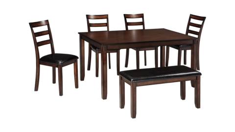 Signature Design by Ashley Coviar 6 Piece Dining Set, Includes Table, 4 Chairs & Bench, Dark Brown