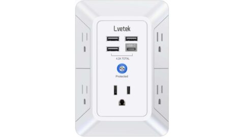 Surge Protector USB Outlet Extender - 5-Outlet Splitter Wall Charger with 4 USB Ports