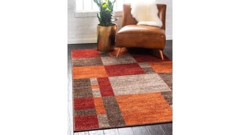 Unique Loom Autumn Collection Modern Contemporary Casual Abstract Area Rug, 5' 3" x 8', Multi/Dark Brown