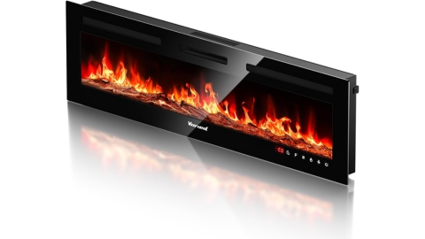 VISVEIL Electric Fireplace 60Inch,Realistic Flame Electric Fireplace Heater,Log Set/Crystal Flames 750-1500W with Timer Inserts/Wall Mounted/TV Stand Touch