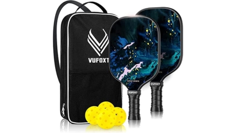 VUFOXT Pickleball Paddles Set of 2, 99.99% Carbon Fiber, Graphite Honeycomb Core Graphite Face Cushion Comfort Grip with 4 Pickle Balls 1 Table Tennis Bag