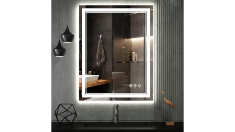 VanPokins LED Bathroom Mirror, 24x32 Inch Gradient Front and Backlit LED Mirror for Bathroom, 3 Colors Dimmable CRI>90 Double Lights, IP54 Enhanced.