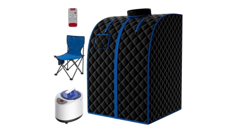 X-Vcak Portable Steam Sauna Tent for Home, Full Size Sauna Room with 2.6L Steamer, Remote Control, Folding Chair. 9 Levels, Black,