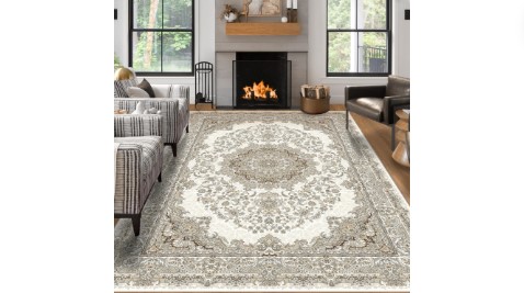 x10 Area Rugs for Living Room: Large Machine Washable Area Rug with Non Slip Backing Neutral Farmhouse Rug Thin Floral Print Indoor Carpet for Under Dining