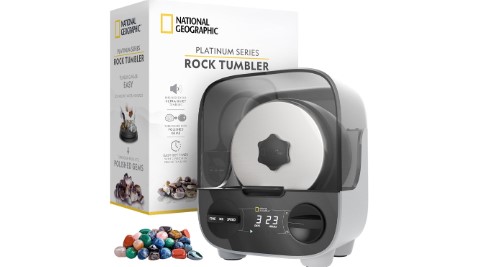 NATIONAL GEOGRAPHIC Platinum Series Ultra Quiet Rock Polisher Kit - Patent-Pending for Kids & Adults, 2 lb. Barrel, Rocks, Grit, GemFoam, Rock Tumblers