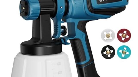 Paint Sprayer, 700W HVLP Spray Gun with Cleaning & Blowing Joints, 4 Nozzles and 3 Patterns
