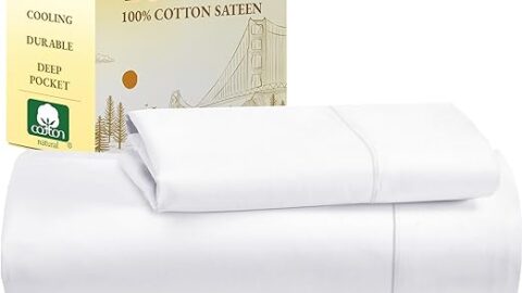 California Design Den Twin Sheets Set, 400 Thread Count Sateen Cooling Sheets 100% Cotton Sheets
