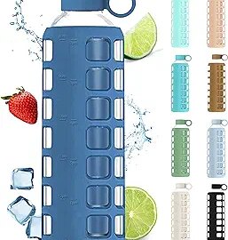 purifyou Premium 40/32 / 22/12 oz Glass Water Bottles with Volume & Times to Drink