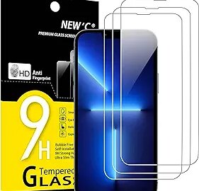 NEW'C [3 Pack] Designed for iPhone 14, 13, 13 Pro (6.1") Screen Protector Tempered Glass