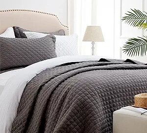 SunStyle Home Quilt Sets Queen Gray Lightweight Bedspread Full Soft Reversible Coverlet