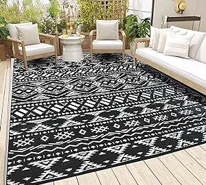Reversible Mats - Outdoor Rugs 9'x12' for Patios Clearance, Plastic Straw Rugs Waterproof