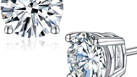 Moissanite Stud Earrings Lab Created Diamond 18K White Gold Plated