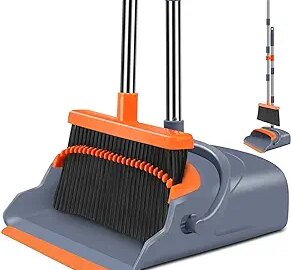 kelamayi Upgrade Broom and Dustpan Set, Self-Cleaning with Dustpan Teeth