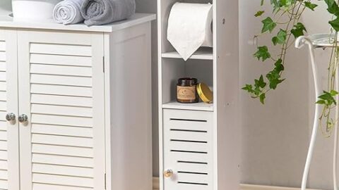 Toilet Paper Holder Stand: Bathroom Storage Cabinet Beside Toilet