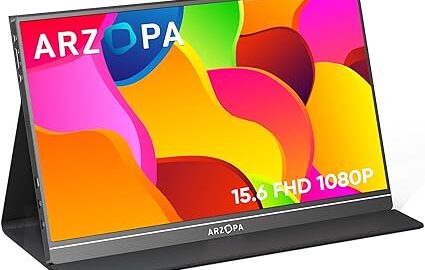 ARZOPA Portable Monitor, 15.6'' 1080P FHD Laptop Monitor USB C HDMI Computer Display
