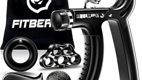 FitBeast Hand Grip Strengthener Kit - Adjustable Forearm Trainer with Finger Stretcher