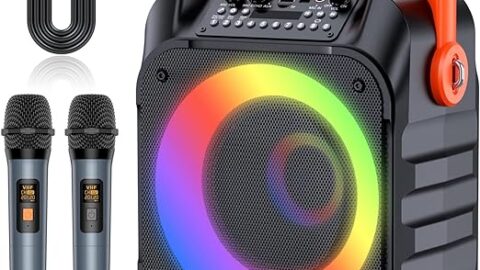 Karaoke Machine with Two Wireless Microphones, Portable Karaoke Machine for Adults & Kids